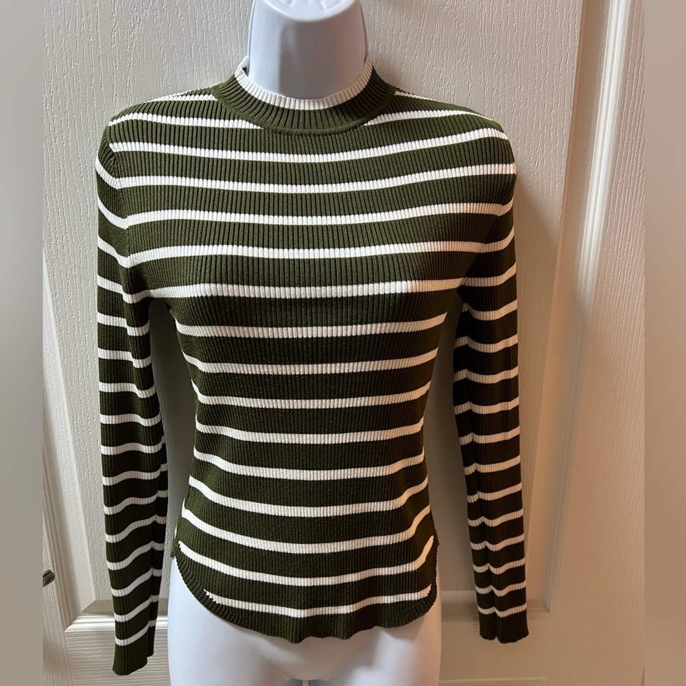 Madden Girl Olive and White Striped Sweater